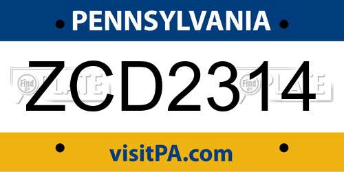 ZCD2314 Pennsylvania License Plate