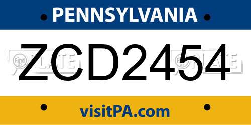 ZCD2454 Pennsylvania License Plate