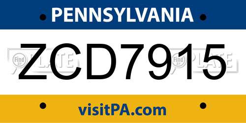 ZCD7915 Pennsylvania License Plate