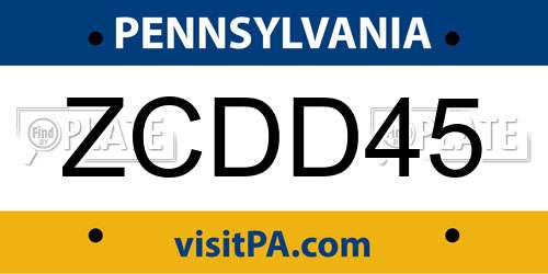 ZCDD45 Pennsylvania License Plate