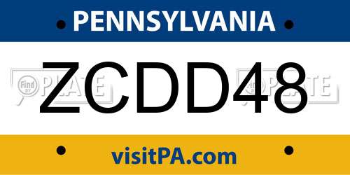 ZCDD48 Pennsylvania License Plate