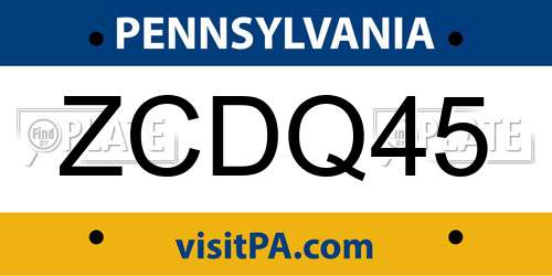 ZCDQ45 Pennsylvania License Plate