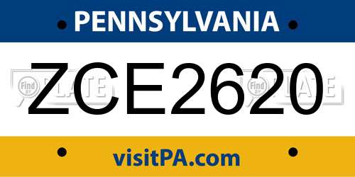 ZCE2620 Pennsylvania License Plate