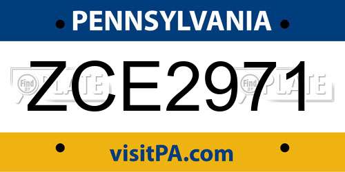 ZCE2971 Pennsylvania License Plate