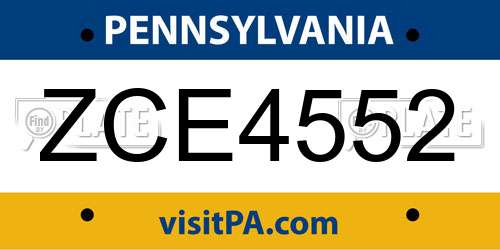 ZCE4552 Pennsylvania License Plate