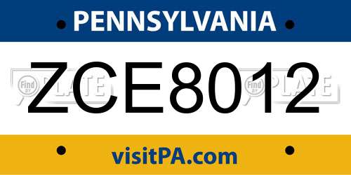 ZCE8012 Pennsylvania License Plate