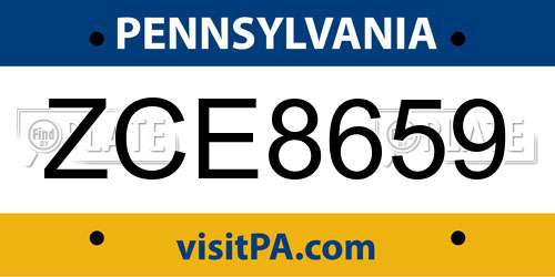 ZCE8659 Pennsylvania License Plate