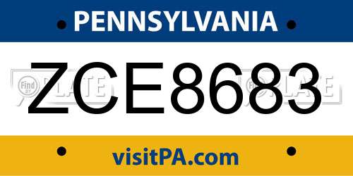 ZCE8683 Pennsylvania License Plate