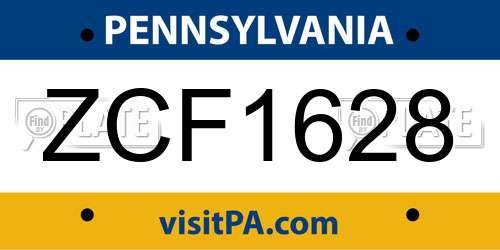 ZCF1628 Pennsylvania License Plate