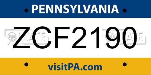ZCF2190 Pennsylvania License Plate