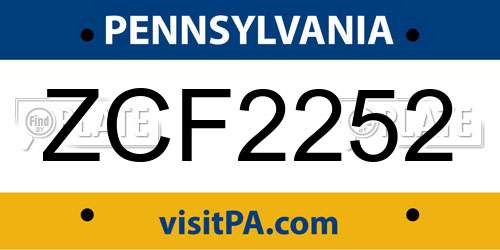 ZCF2252 Pennsylvania License Plate