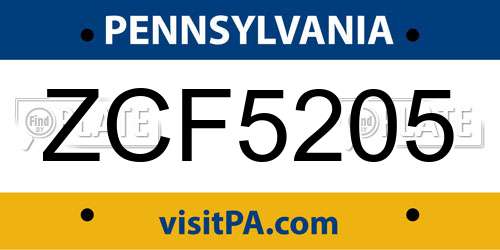 ZCF5205 Pennsylvania License Plate