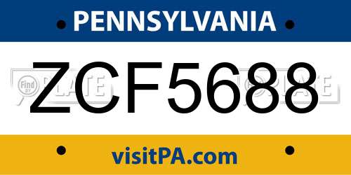 ZCF5688 Pennsylvania License Plate