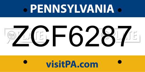 ZCF6287 Pennsylvania License Plate