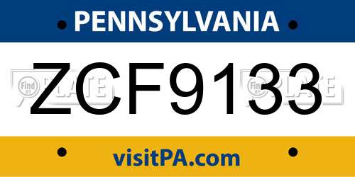 ZCF9133 Pennsylvania License Plate
