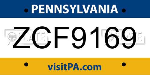ZCF9169 Pennsylvania License Plate