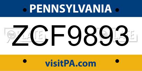 ZCF9893 Pennsylvania License Plate