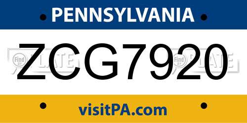 ZCG7920 Pennsylvania License Plate