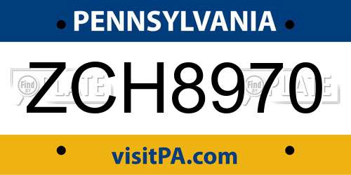 ZCH8970 Pennsylvania License Plate