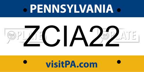 ZCIA22 Pennsylvania License Plate