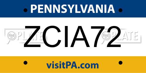 ZCIA72 Pennsylvania License Plate