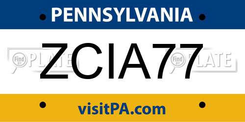 ZCIA77 Pennsylvania License Plate