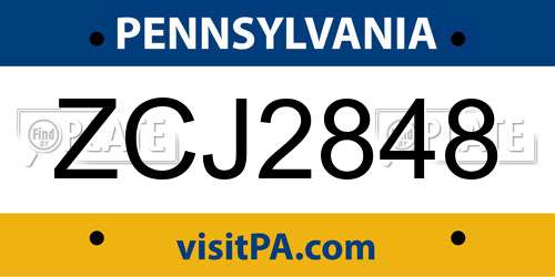 ZCJ2848 Pennsylvania License Plate