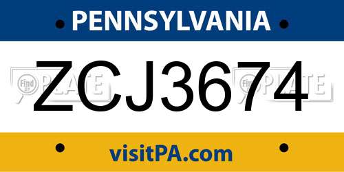 ZCJ3674 Pennsylvania License Plate