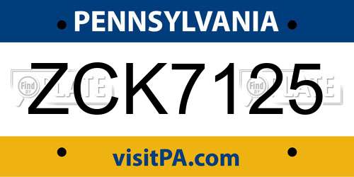 ZCK7125 Pennsylvania License Plate