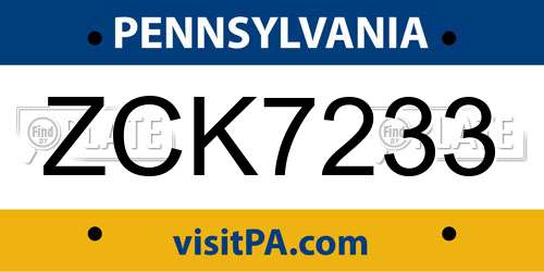 ZCK7233 Pennsylvania License Plate