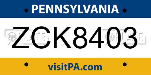 ZCK8403 Pennsylvania License Plate