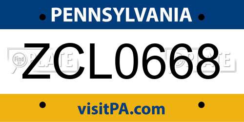 ZCL0668 Pennsylvania License Plate
