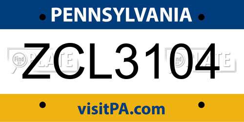 ZCL3104 Pennsylvania License Plate