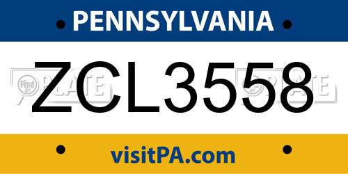 ZCL3558 Pennsylvania License Plate