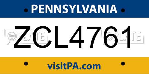 ZCL4761 Pennsylvania License Plate