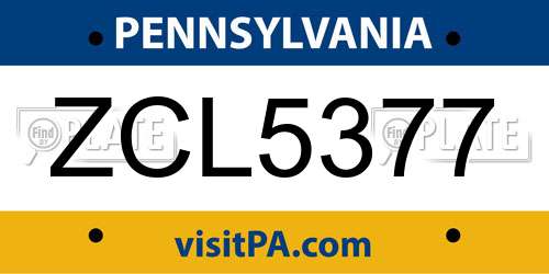 ZCL5377 Pennsylvania License Plate