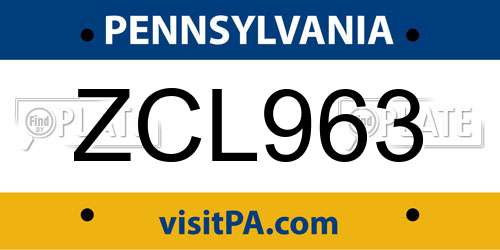 ZCL963 Pennsylvania License Plate