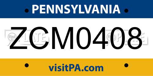 ZCM0408 Pennsylvania License Plate