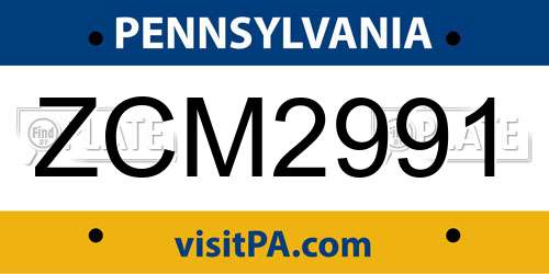 ZCM2991 Pennsylvania License Plate
