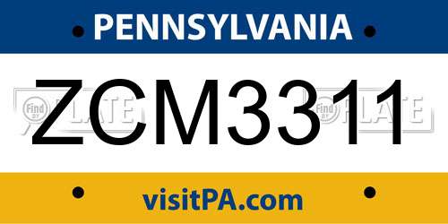 ZCM3311 Pennsylvania License Plate