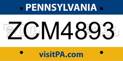 ZCM4893 Pennsylvania License Plate