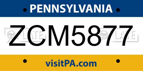 ZCM5877 Pennsylvania License Plate