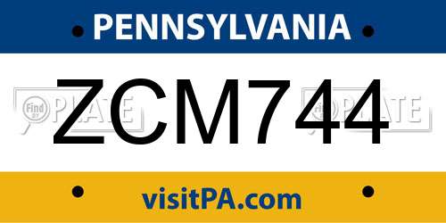 ZCM744 Pennsylvania License Plate