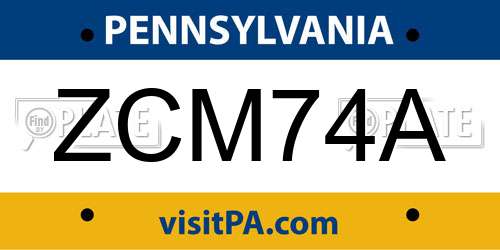 ZCM74A Pennsylvania License Plate