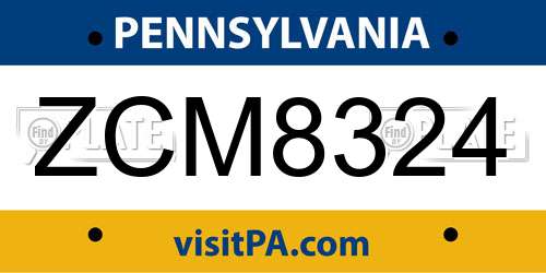ZCM8324 Pennsylvania License Plate