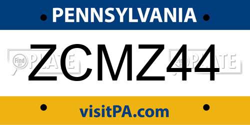 ZCMZ44 Pennsylvania License Plate