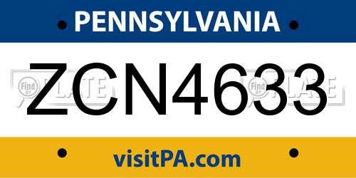ZCN4633 Pennsylvania License Plate