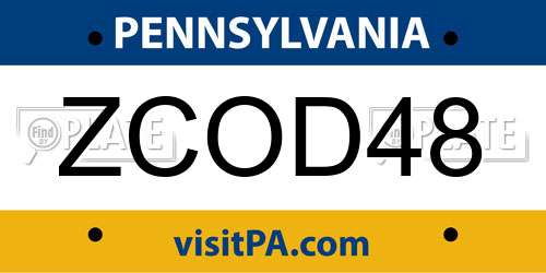 ZCOD48 Pennsylvania License Plate