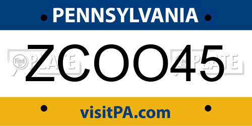 ZCOO45 Pennsylvania License Plate