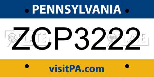 ZCP3222 Pennsylvania License Plate